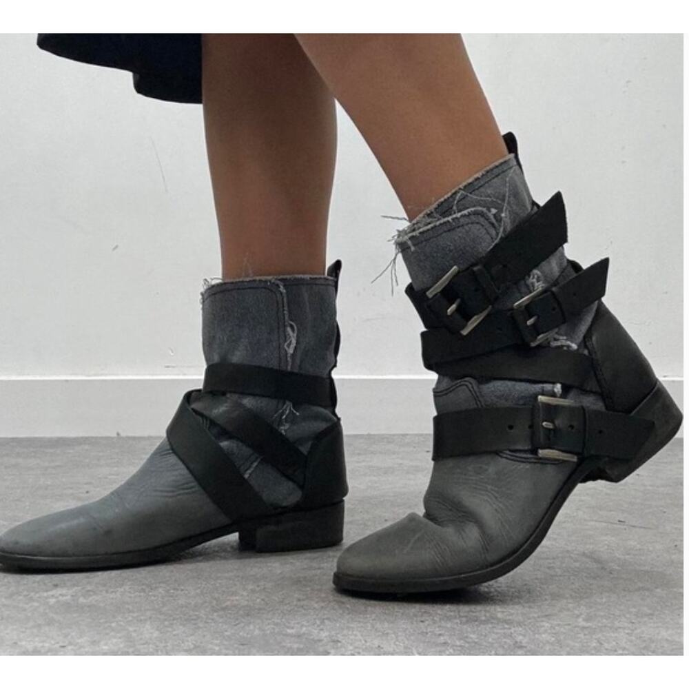Maje Black and Gray Ankle Boots